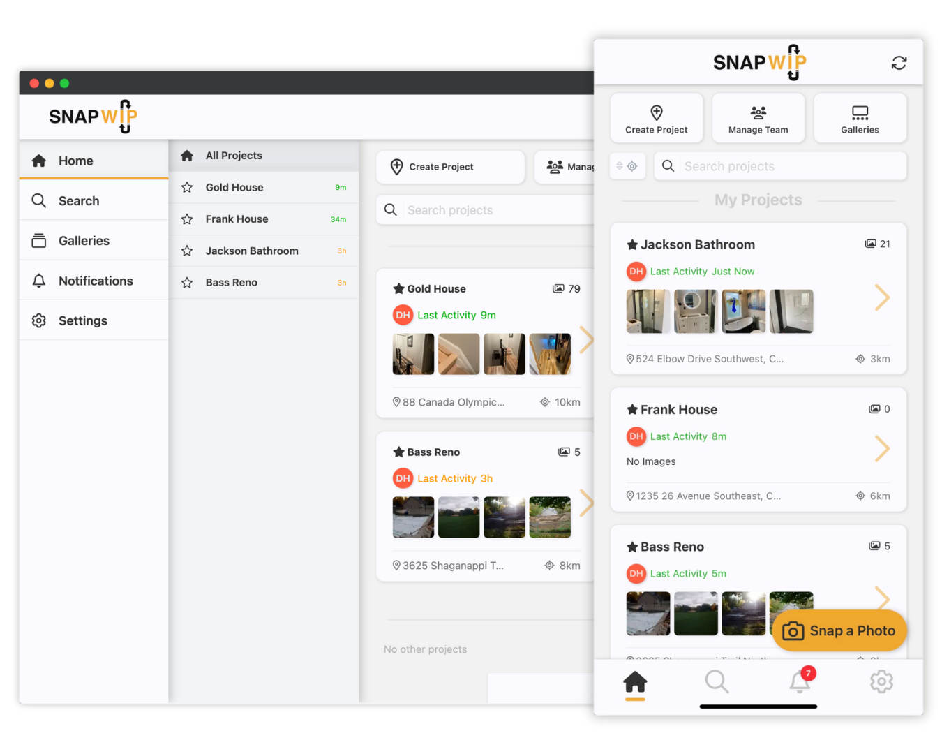 Collaborating across devices using SnapWIP's real-time project image feeds.
