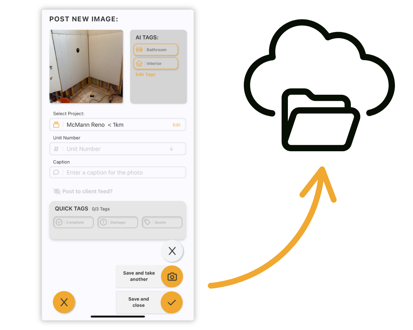 SnapWIP photos are automatically saved to the cloud. SnapWIP photos are automatically saved to the cloud.