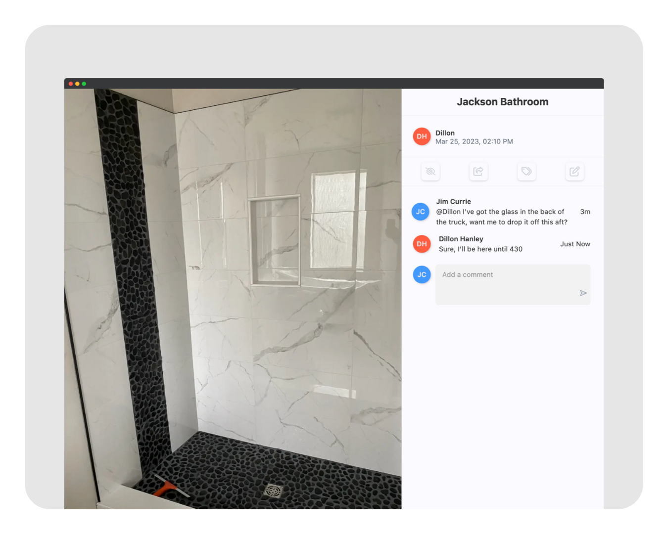 Project team discussing jobsite images through SnapWIP's comment feature.