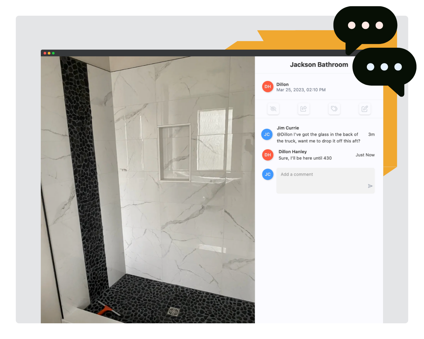 Project team discussing jobsite images through SnapWIP's comment feature.