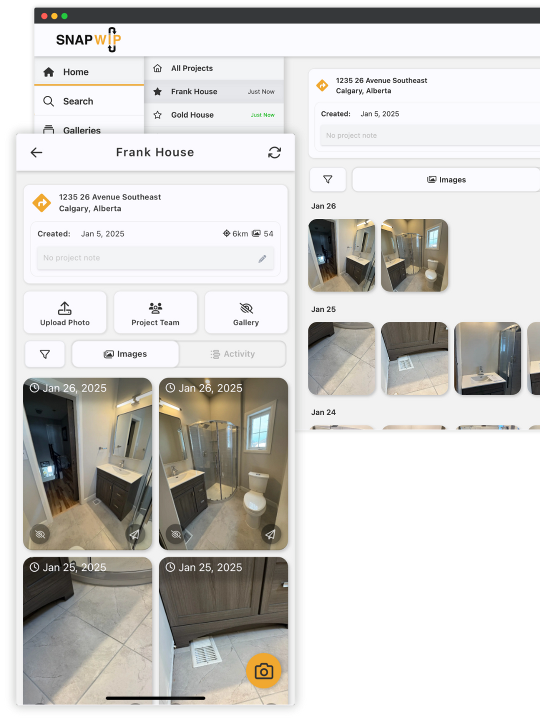 Screenshot of SnapWIP app for jobsite photos