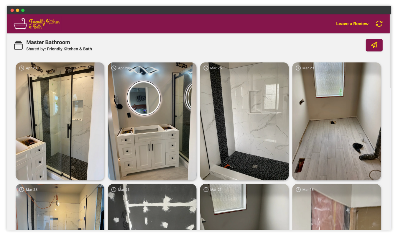 Shared client progress gallery with custom branding.